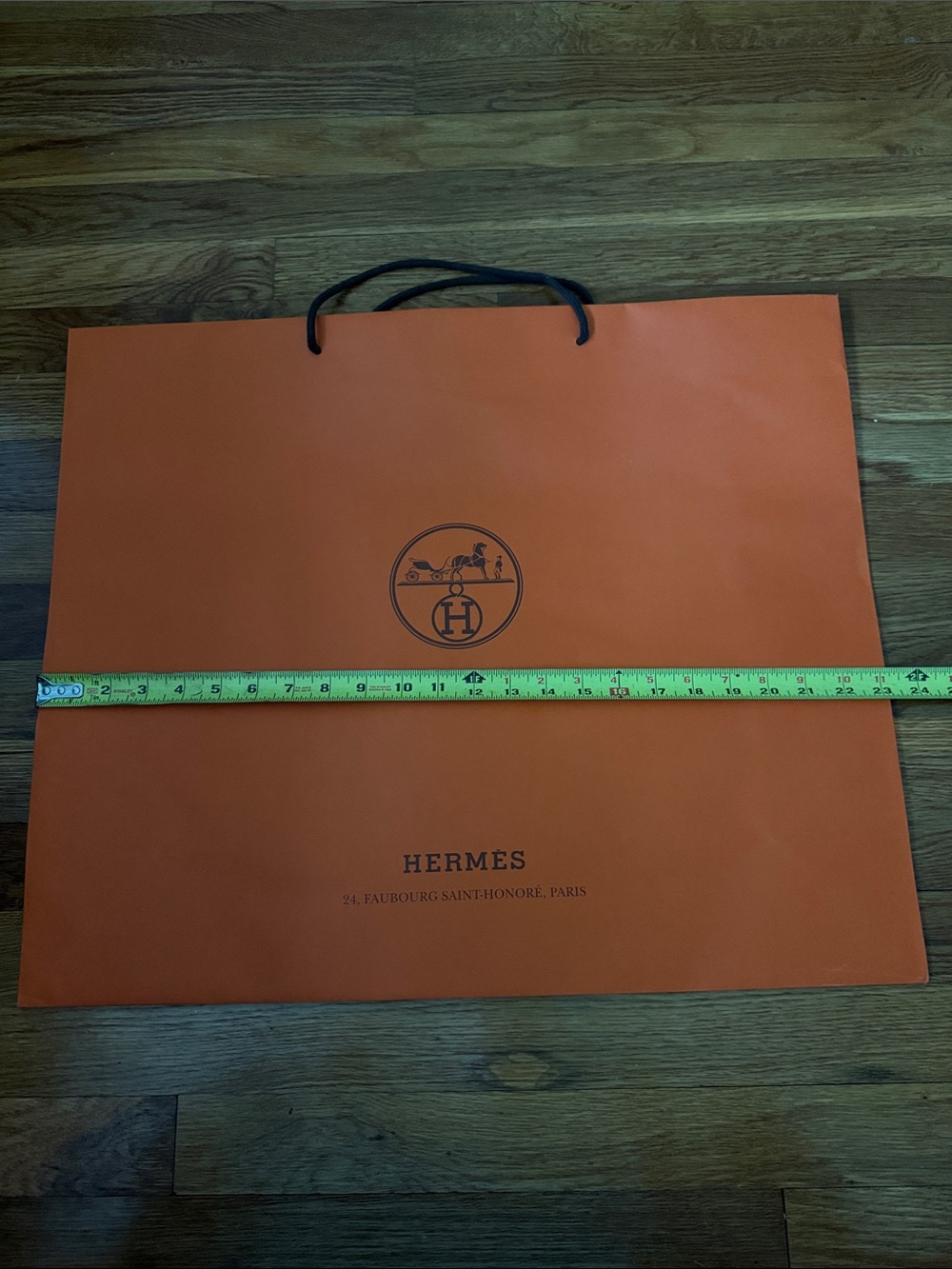 XL Hermes Orange Paper Tote Shopping Bag with Black Rope Handles